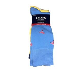 Chaps Socks 3 Pairs Combed Cotton Sz 10-13 Mens Dress‎ Alligators, Flamingos NEW